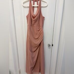David's Bridal Dusty Rose Halter Bridesmaid Maxi Dress